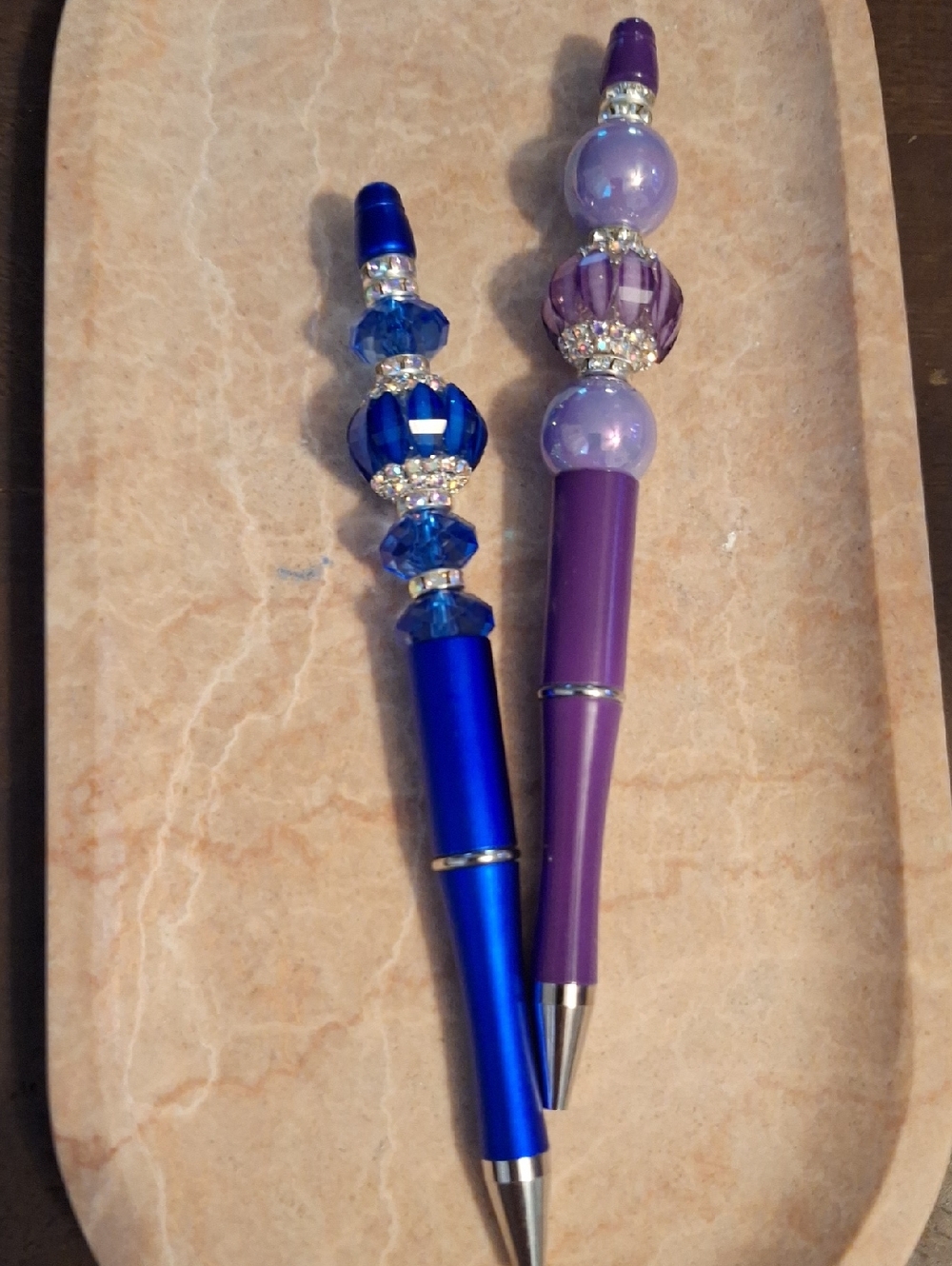 Beaded Jewel Top Ballpoint Pens - Blue & Purple